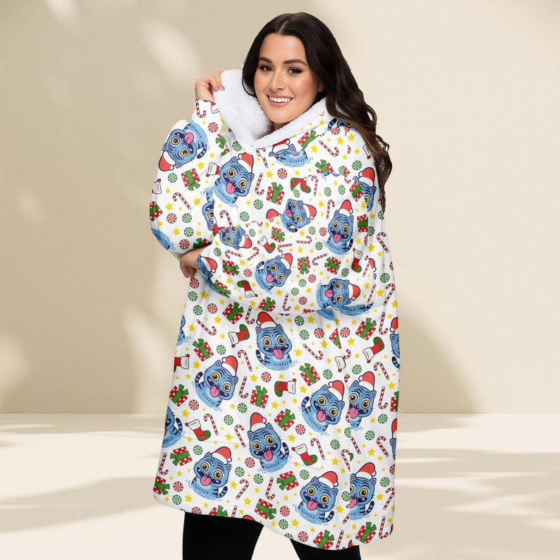 Santa Tiger Christmas Hoodie Blanket