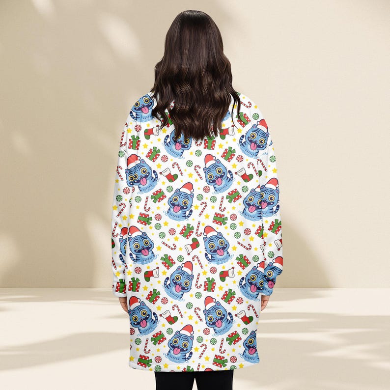 Santa Tiger Christmas Hoodie Blanket