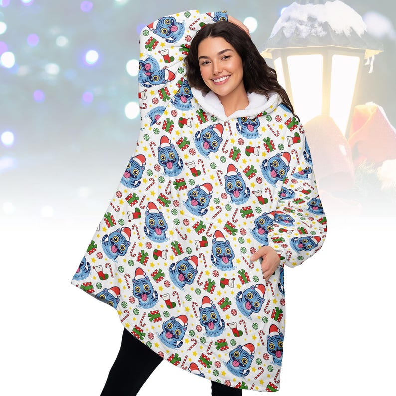 Santa Tiger Christmas Hoodie Blanket