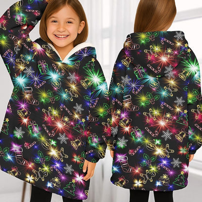 Christmas Bright Neon Lighting Blanket Hoodie