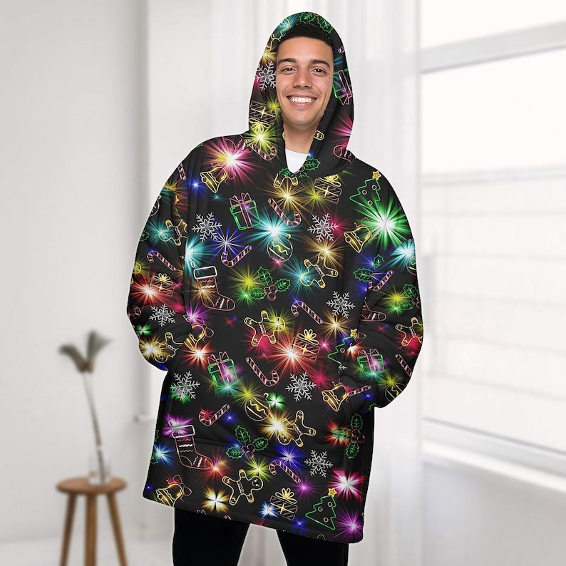 Christmas Bright Neon Lighting Blanket Hoodie