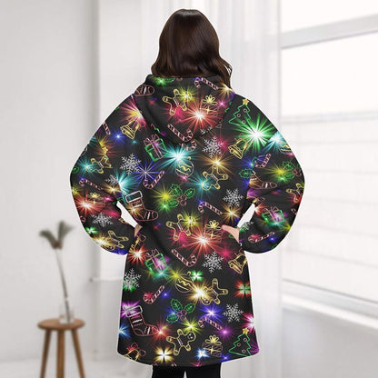 Christmas Bright Neon Lighting Blanket Hoodie