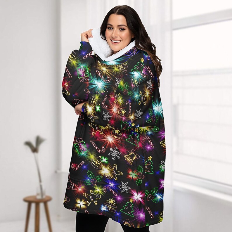 Christmas Bright Neon Lighting Blanket Hoodie