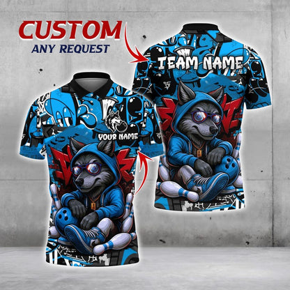 Custom Bowling Jersey, Wolf Bowling Shirt, Personalized Team Name & Player Name, Cool Bowling Shirt for Men Women, Bowling League Uniform.