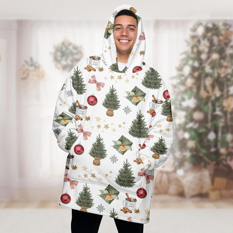 White Tree Christmas Hoodie Blanket