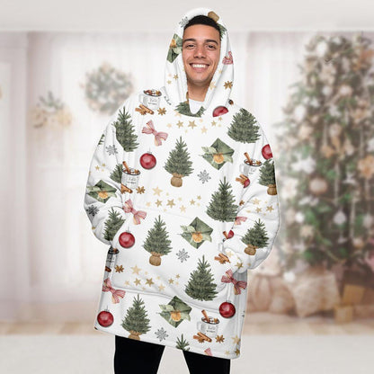 White Tree Christmas Hoodie Blanket