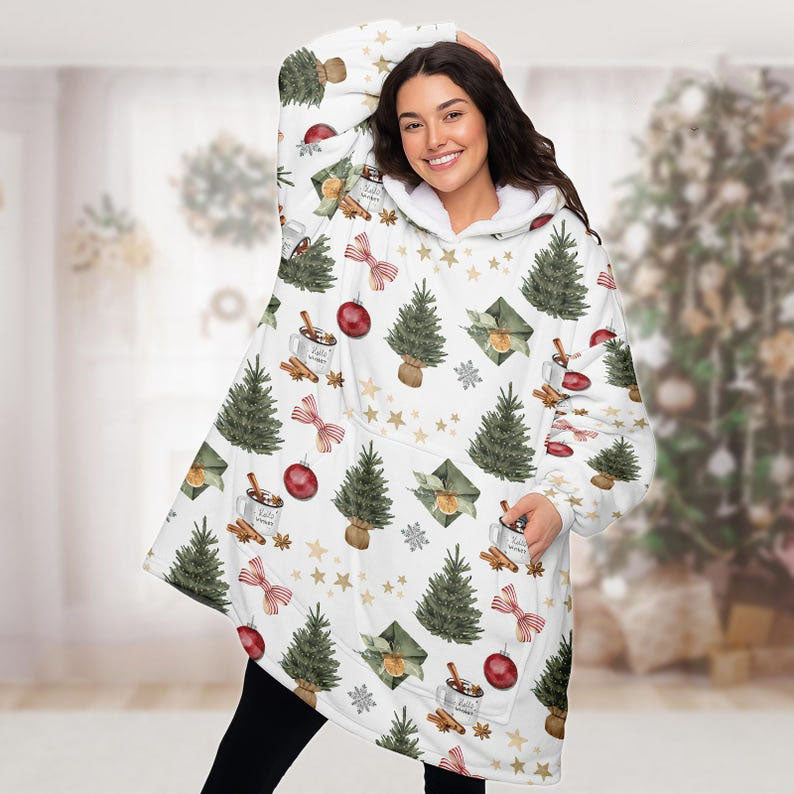 White Tree Christmas Hoodie Blanket