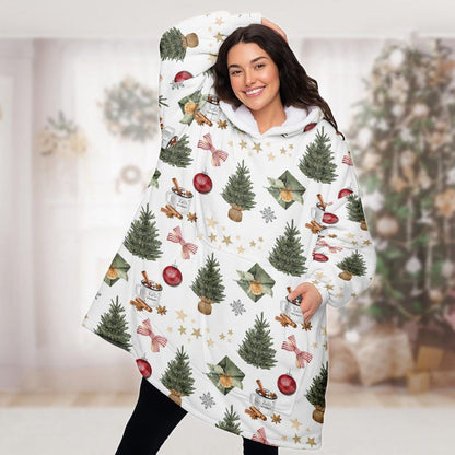 White Tree Christmas Hoodie Blanket