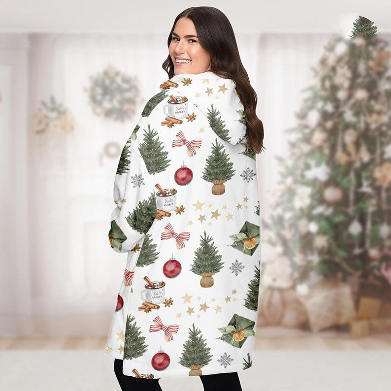 White Tree Christmas Hoodie Blanket