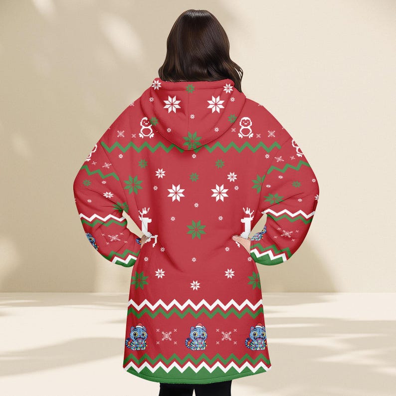 Blue Cat Ugly Christmas Hoodie Blanket