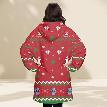 Blue Cat Ugly Christmas Hoodie Blanket