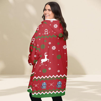 Blue Cat Ugly Christmas Hoodie Blanket