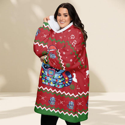 Blue Cat Ugly Christmas Hoodie Blanket