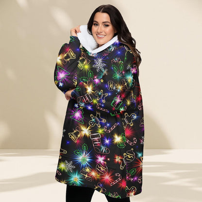 Neon Lights Christmas Blanket Hoodie