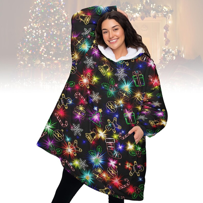 Neon Lights Christmas Blanket Hoodie
