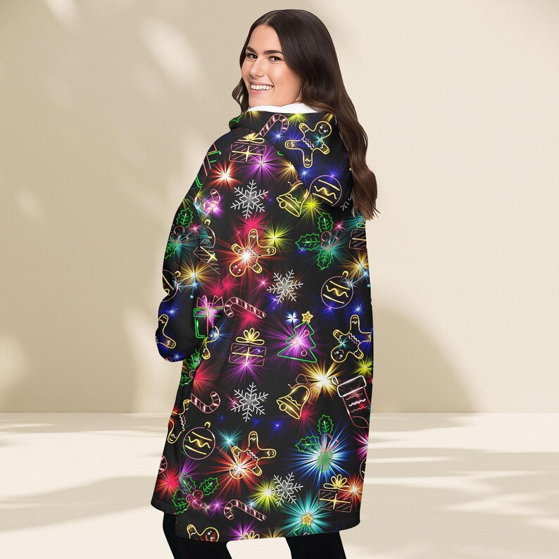 Neon Lights Christmas Blanket Hoodie