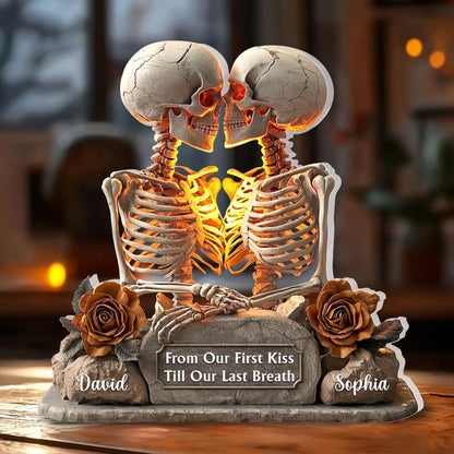 Custom Skull Couple Till Death Do Us Part Acrylic Plaque, Wedding Acrylic Block, Gothic Anniversary Gift, Skeleton Wedding Decor