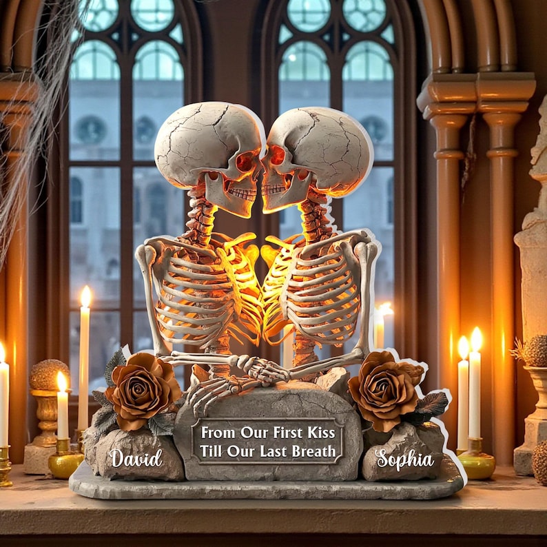 Custom Skull Couple Till Death Do Us Part Acrylic Plaque, Wedding Acrylic Block, Gothic Anniversary Gift, Skeleton Wedding Decor