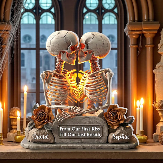 Custom Skull Couple Till Death Do Us Part Acrylic Plaque, Wedding Acrylic Block, Gothic Anniversary Gift, Skeleton Wedding Decor