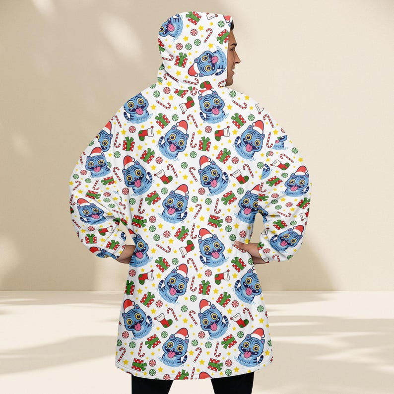 Santa Tiger Christmas Hoodie Blanket