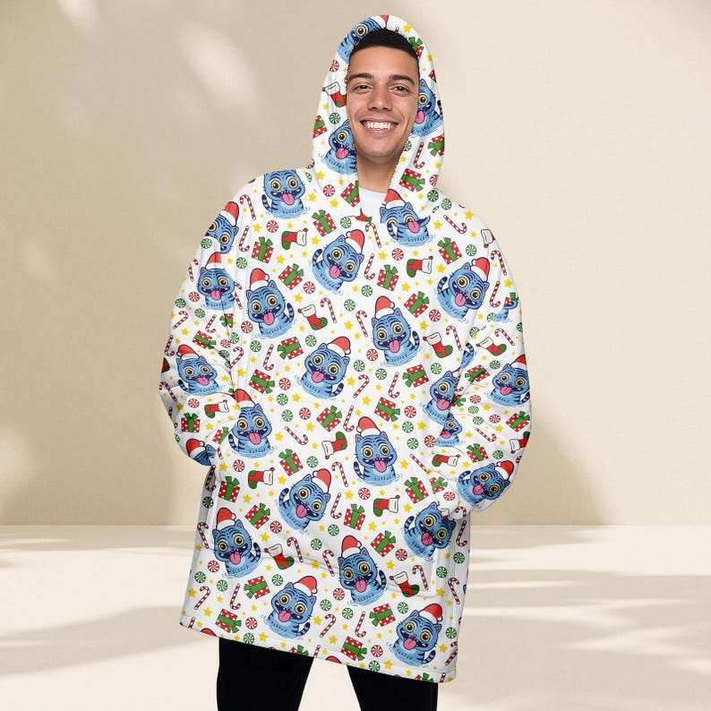 Santa Tiger Christmas Hoodie Blanket