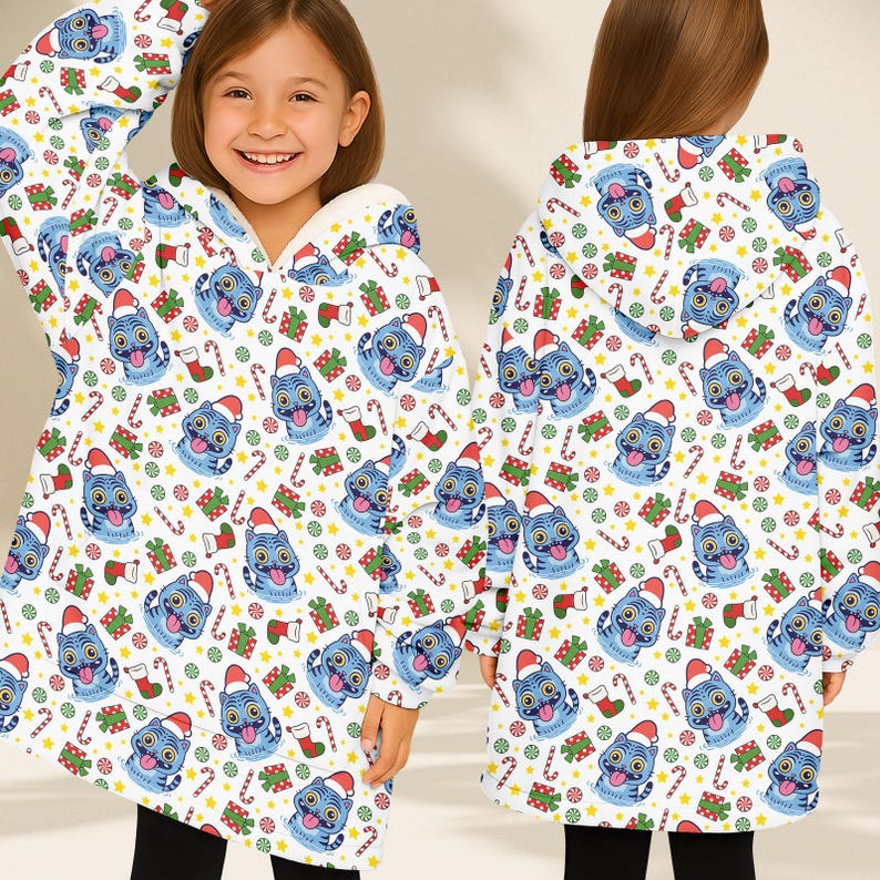 Santa Tiger Christmas Hoodie Blanket