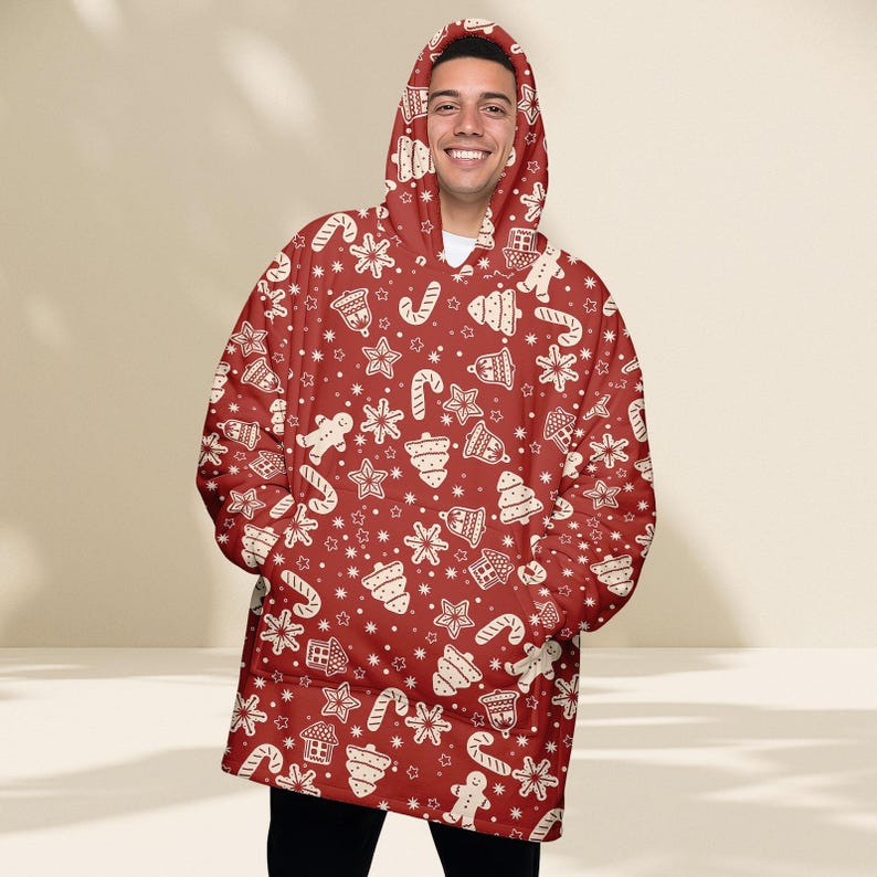 Red Gingerbread Hoodie Blanket