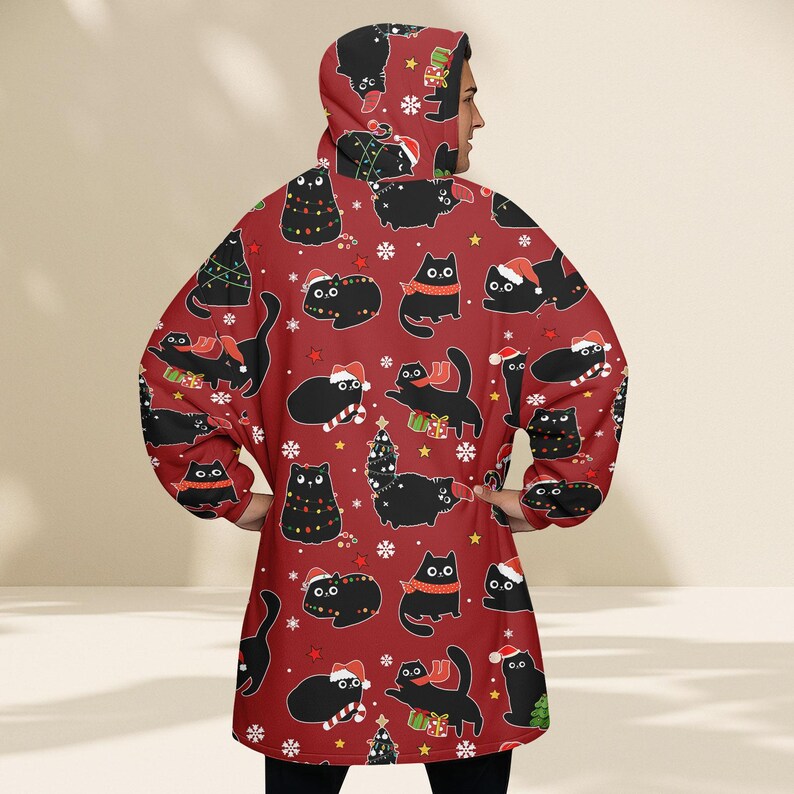 Black Cat Christmas Blanket Hoodie