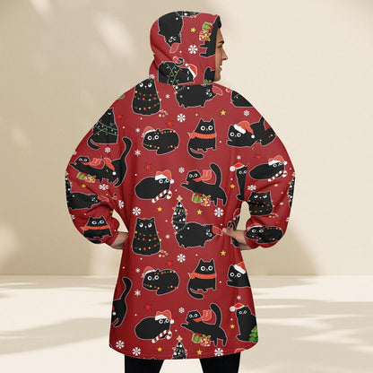 Black Cat Christmas Blanket Hoodie
