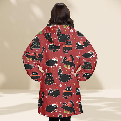 Black Cat Christmas Blanket Hoodie