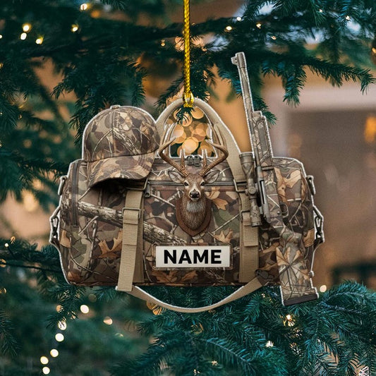 Personalized Hunting Bag Christmas Ornament, Custom Hunter Vest Acrylic Xmas Tree Decor, Gift for Hunters, Outdoor Lovers Keepsake