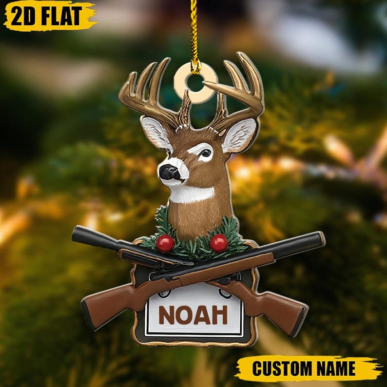 Personalized Deer Hunter Ornament, Custom Name Hunting Gift, Christmas Tree Decor, Outdoorsman Present, Hunting Lover Keepsake