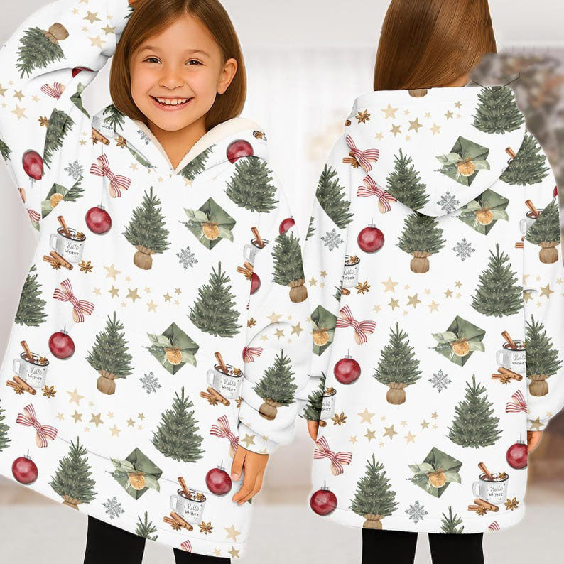 White Tree Christmas Hoodie Blanket