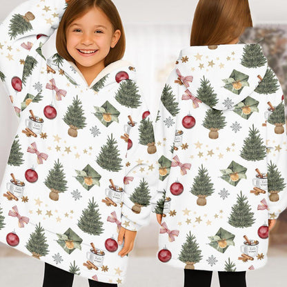 White Tree Christmas Hoodie Blanket