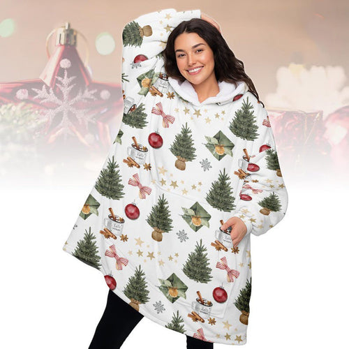 White Tree Christmas Hoodie Blanket