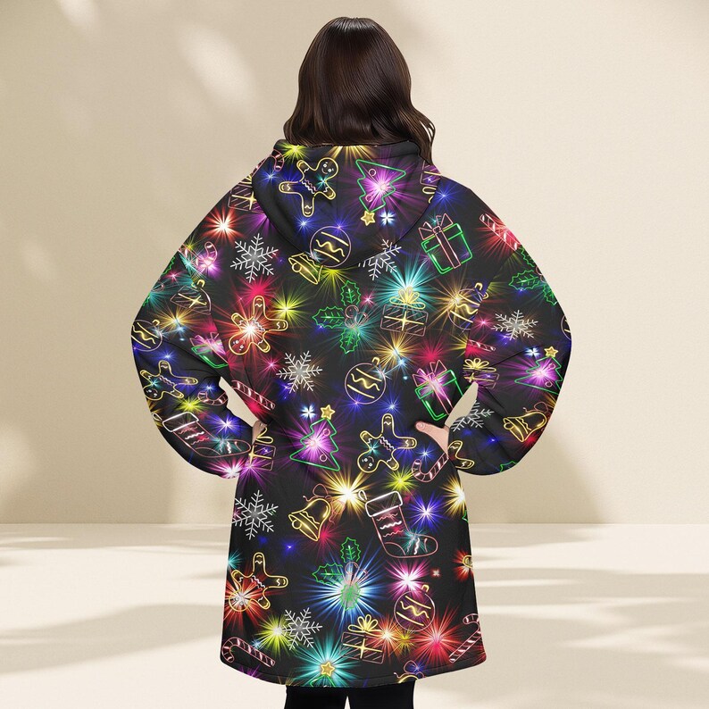 Neon Lights Christmas Blanket Hoodie
