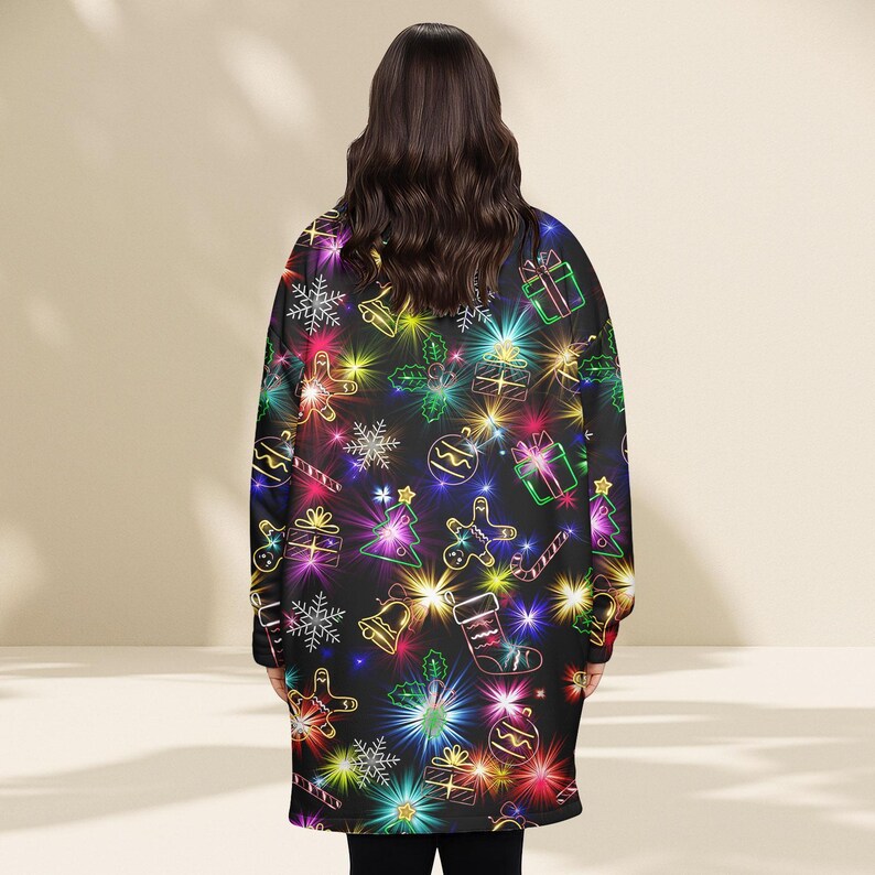 Neon Lights Christmas Blanket Hoodie
