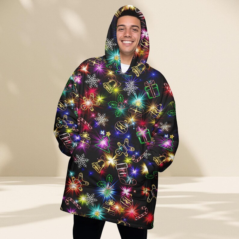 Neon Lights Christmas Blanket Hoodie