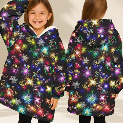 Neon Lights Christmas Blanket Hoodie