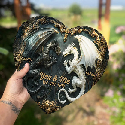 You & Me We Got This - Personalized Dragon Heart Shaped Stone