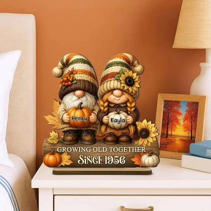 Gnome Couple Growing Old Together Wooden Standing