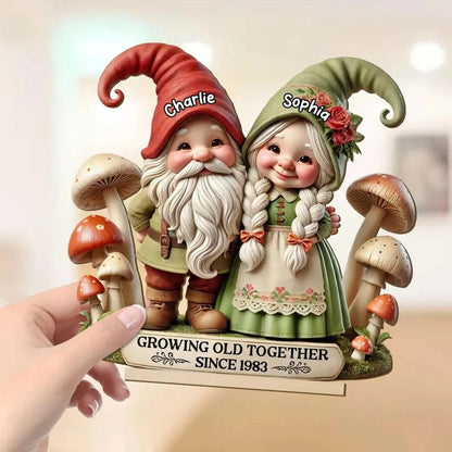 Personalized Whimsical Gnome Couple Wooden Standing