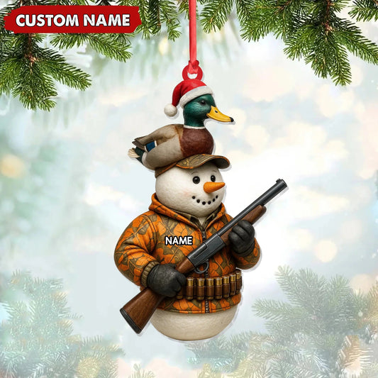 ersonalized Duck Hunter Snowman Ornament, Custom Name Christmas Decoration for Hunters