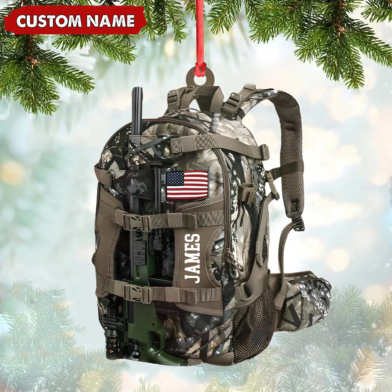 Custom Hunting Backpack Acrylic Ornament - Personalized Tactical Gift for Hunters & Veterans