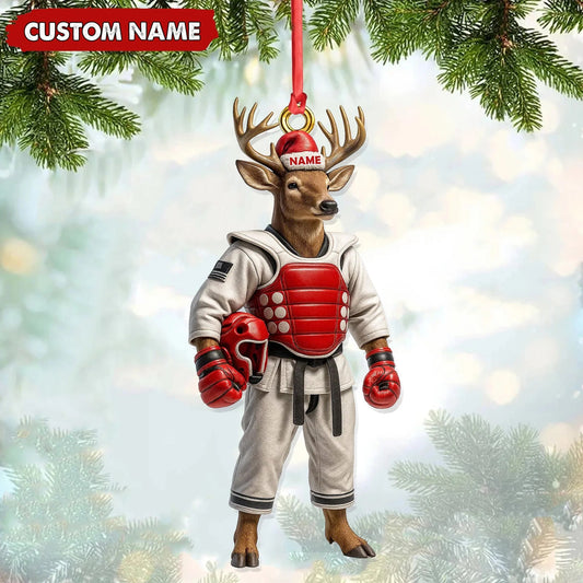 Custom Name Deer Karate Ornament, Taekwondo Christmas Gift Decor