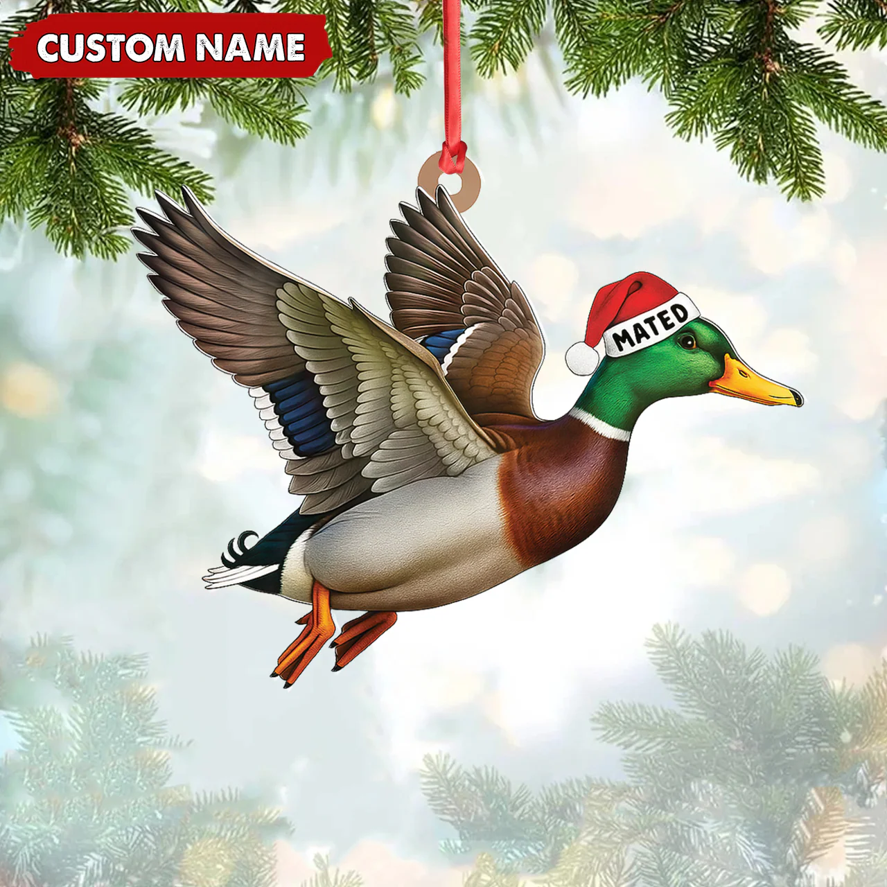 Personalized Flying Duck Acrylic Ornament - Custom Name Christmas Acrylic Gift for Hunters