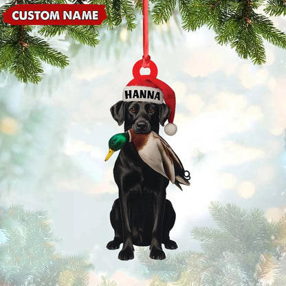 Personalized Hunting Dog Christmas Ornament with Duck - Custom Name Lab Retriever Holiday Decor