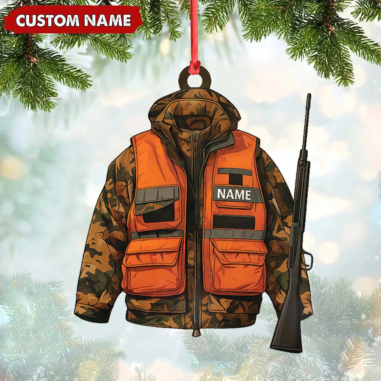 Personalized Hunter Ornament - Custom Camo Jacket Christmas Decoration for Men & Hunters