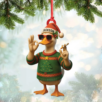 Personalized Funny Cool Duck Acrylic Christmas Ornament - Custom Name Xmas Decor, Unique Holiday Ornament for Hunter or Friend