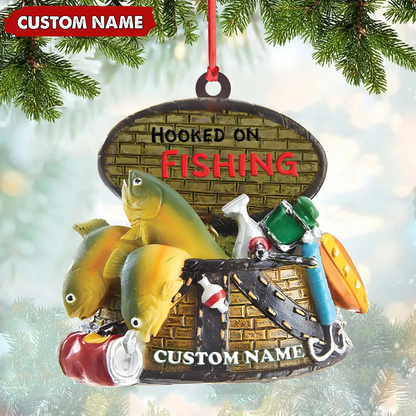 Custom Fishing Ornament - Personalized Hooked on Fishing Christmas Decoration